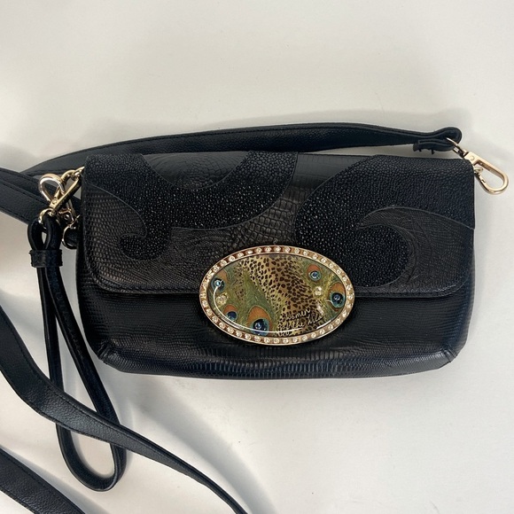Debbie Brooks Convertible Crossbody Wristlet Bag Black Wild Cheetah Magnetic - Picture 1 of 9